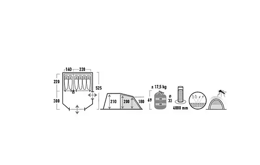 Палатка шестиместная High Peak Bozen 6.0 Light Grey/Dark Grey/Green (11837) 928667 - фото 8