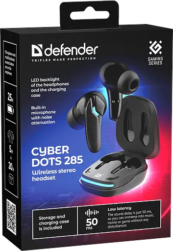 Наушники CyberDots 285 TWS Bluetooth Black (63285) Defender teh0021312 - фото 4