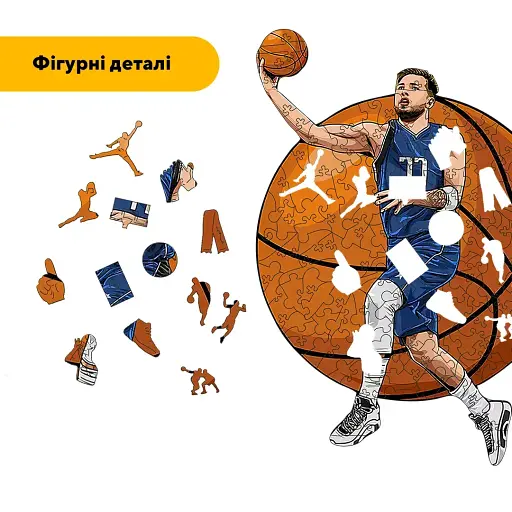 Деревянный фигурный пазл Лука Дончич, А2, Деревянная коробка 300+ элементов - фото 3