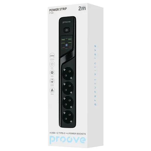 Мережевий фільтр Proove Power Strip P-04 (4 розетки + 4 USB + 2 Type-C) 2М black (PSP442420001) - фото 8