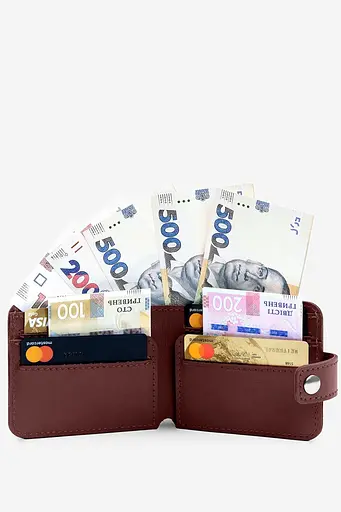 Кожаный портмоне Mini 2.2 бордовый. - фото 5