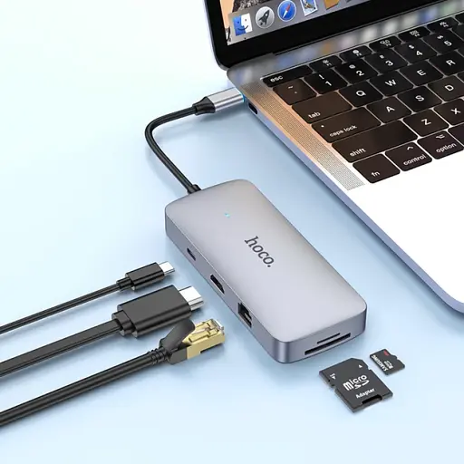 Перехідник Hoco Hub HB32 8 в 1 USB 3.0 + USB 2.0 x2 + Type-C + HDMI + RJ45 + SD - фото 7