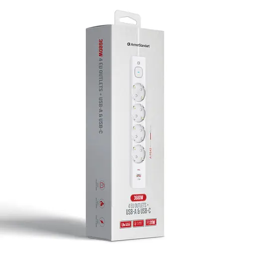 Мережевий фільтр-подовжувач ArmorStandart A-PS42 1.8m 4 розетки + USB-A + USB-C (PD20W) White (ARM84666) - фото 2