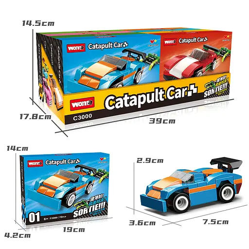 Конструктор детской машинки WOMA набор из 8 штук с катапультой из коллекции автомобили 560 деталей - фото 2