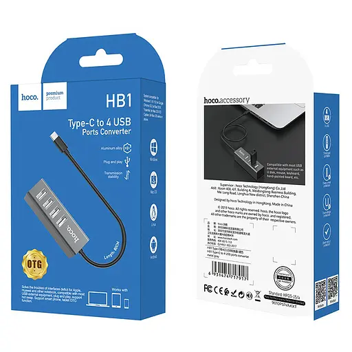 Перехідник HUB Hoco HB1 USB to USB 2.0 (4 port) (1m) Сірий - фото 5
