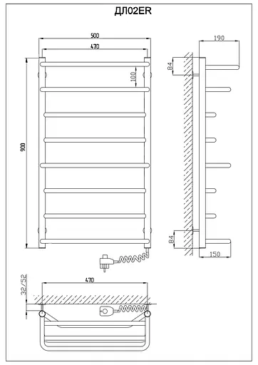 Електрична рушникосушарка Kosser Лотос 900x530/8 ЕR рег. ДЛ02ER, Хром, Праве - фото 5