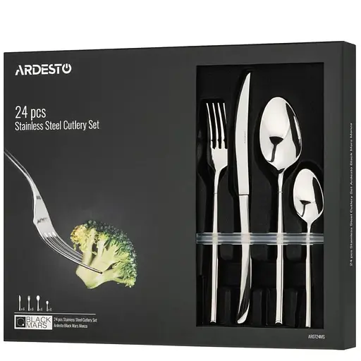 Набір столових приладів з 24 предметів на 6 персон Ardesto Black Mars Monza (AR0724MS)