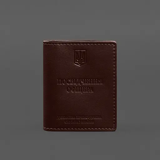 Кожаная обложка для удостоверения офицера ГНСУ (три кармана) бордовая - фото 8