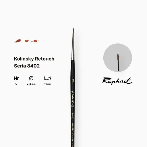 Кисть колонок круглая Raphael Kolinsky Retouch, №0, для ретуши, короткая ручка - фото 2