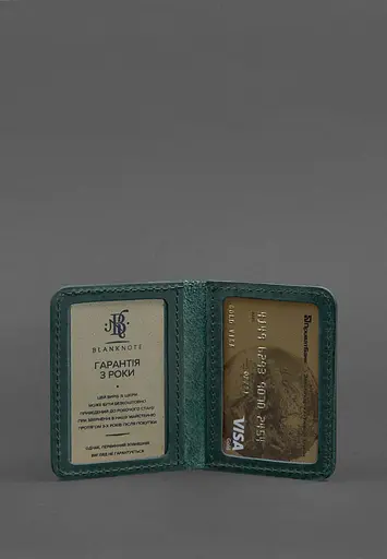 Кожаная обложка для ID-паспорта и водительского заседания 4.1 зеленая Crazy Horse с гербом - фото 4