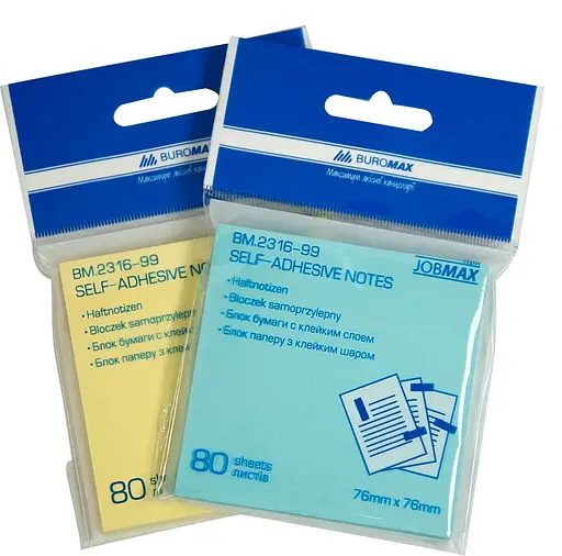 Блок для заметок Jobmax, 76x76 мм, 80 листов, 4 шт. в упаковке (в ассортименте)