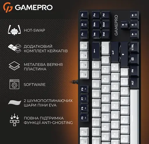 Клавіатура ігрова механічна GamePro MK-110-B USB Hot-Swap Outemu Red Switch Black-White - фото 5