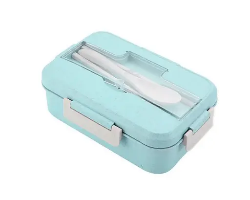 Ланч бокс Green из пшеничной соломы 1000мл с ложкой и кит палочки для микроволновки - фото 1