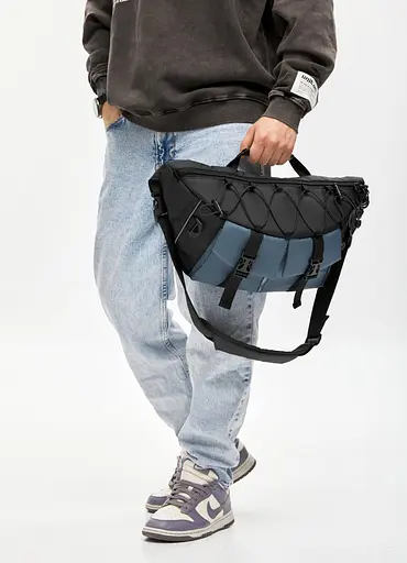 Мужская сумка-бананка под ноутбук Sambag Urban Pro черно-синяя 46×26 см (51411215m) - фото 3