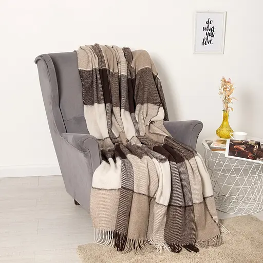 Плед шерстяной Vladi Эльф 170х210 бело-бежево-коричневый 1 (10761) - фото 1