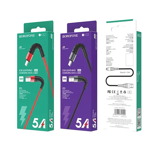 Кабель BOROFONE BX32 USB to iP 2.4A, 1m, nylon, aluminum+TPE connectors, Black - фото 2