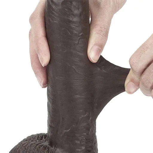 Фалоімітатор LoveToy Sliding Skin з подвійного матеріалу 23 см коричневий - фото 13