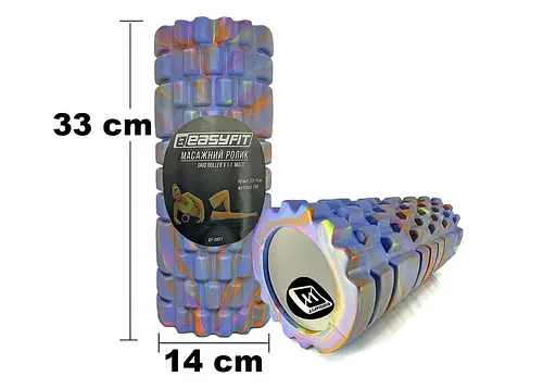 Массажный ролик EasyFit Grid Roller 33 см v.1.1 Multi Синий (EF-2021-BL) - фото 3