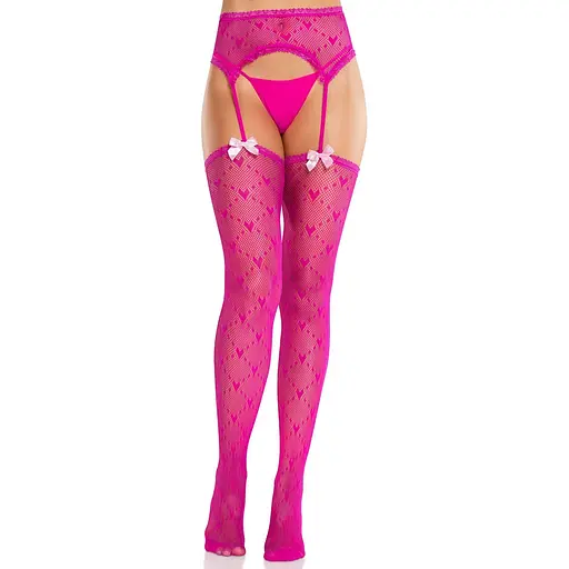 Колготки-чулки Leg Avenue Heart Garterbelt Stockings One Size Magenta - фото 4