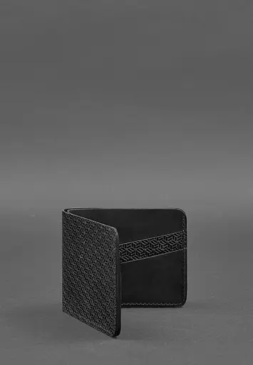 Чоловіче шкіряне портмоне 4.1 (4 кишені) чорне Карбон - фото 4