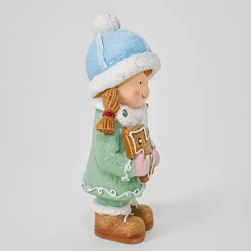 Новорічна декоративна фігурка з підсвічуванням Дівчинка з пряниковим будиночком Yiwu CR-6-2 з порцеляни 10,5 × 9,5 × 22 см  - фото 3