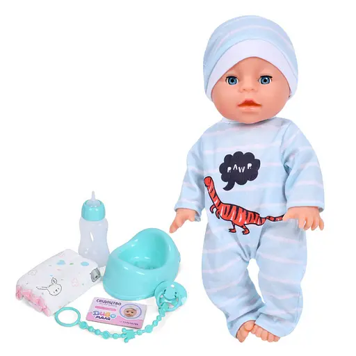 Дитяча іграшка Пупс Bambi YL2435A-2 33 см, п'є, звукові ефекти, аксесуари в наборі - фото 1