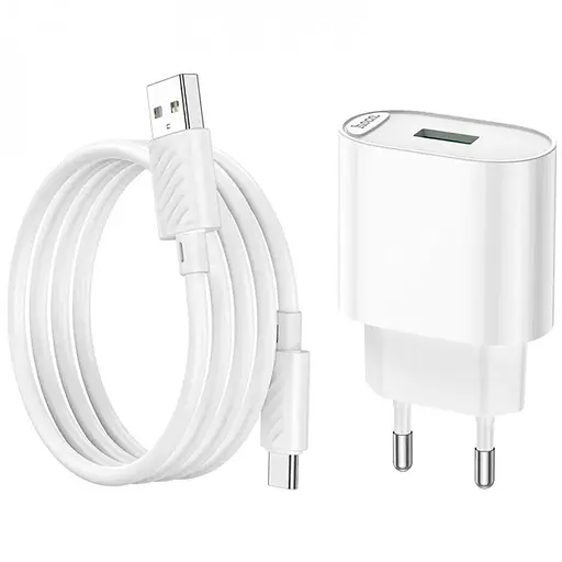 МЗП Hoco C109A Fighter QC3.0 18W (1USB-A) + кабель USB to Type-C White - фото 5