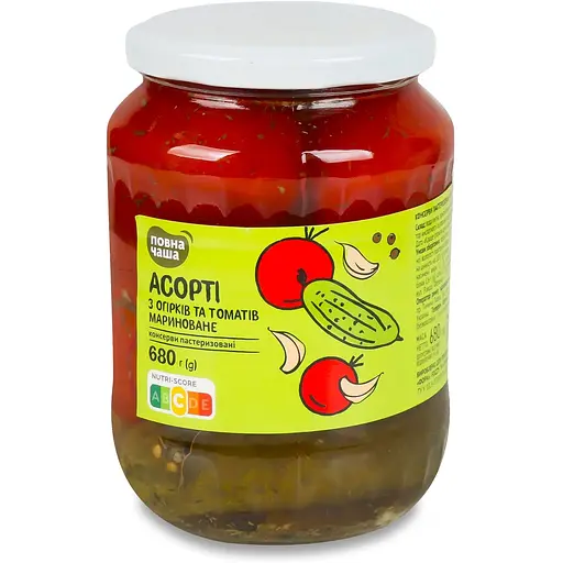 Асорті Повна Чаша із огірків та томатів маринованих 680 г