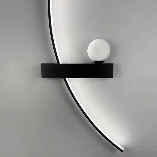 Чорне дугове бра з білим плафоном у лівому корпусі 100 см Line F Арт. WJ113/1000 L BK (лівий) - фото 4