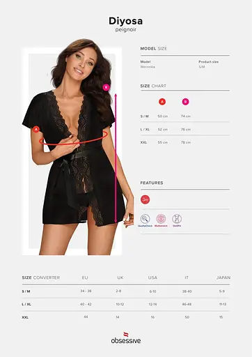 Пеньюар Obsessive Diyosa L/XL черный - фото 7