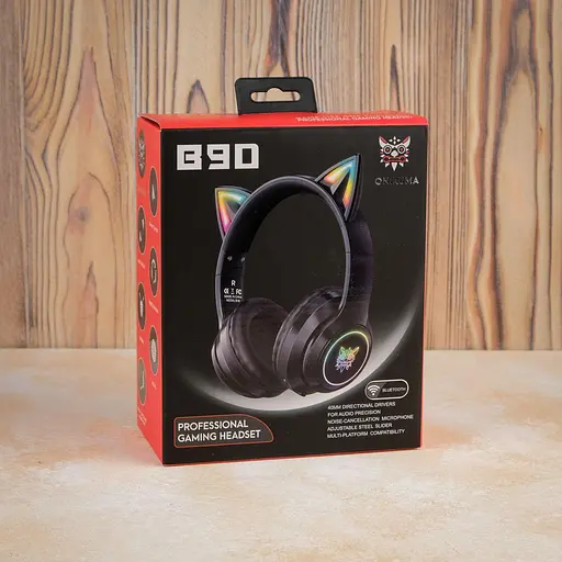 Накладні навушники Onikuma Bluetooth Gaming CAT with LED B90, 800mAh, BT5.0, AUX, 800mAh, 15h, black - фото 4