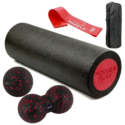 Набор для массажа и йоги PowerPlay PP_4094 EPP (Ролик 30*15 + 2 мяча) Red + резинка 11 кг (PP_4094_Red) - фото 1