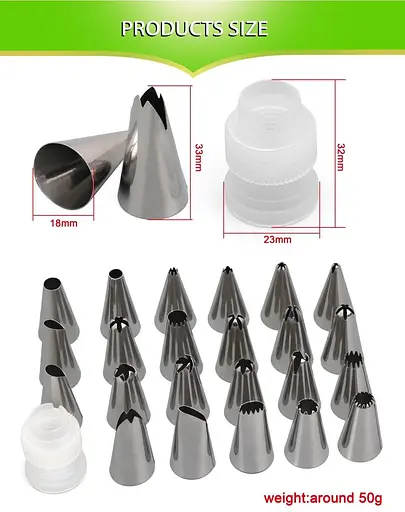 Набір із 23 кондитерських насадок із нержавіючої сталі з перехідником, A-plus 85475 - фото 3