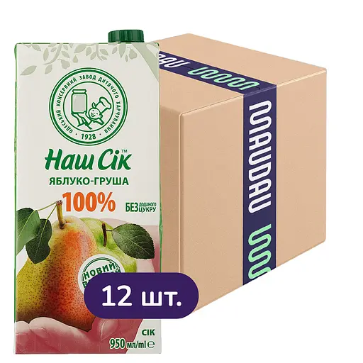 Упаковка соку Наш Сік Яблучно-грушевий 11.4 л (950 мл х 12 шт.)