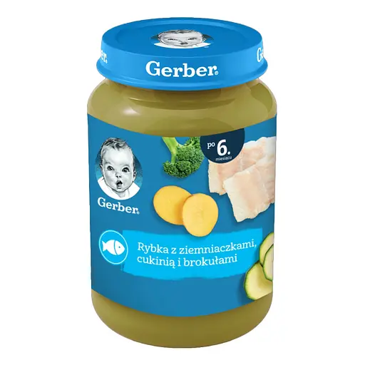 Пюре рибно - овочеве для дітей від 6 міс стерилізоване Риба з картоплею, цукіні та броколі Gerber с/б 190 г - фото 1