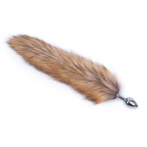 Анальна пробка металева конусна з довгим хвостиком 6 см коричнева - фото 1