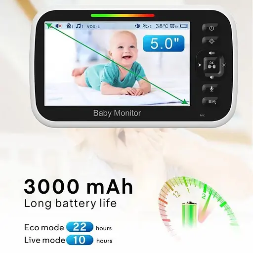 Видеоняня Baby Monitor SM651B двухсторонней связью, датчиком звука и ночным видением - фото 5