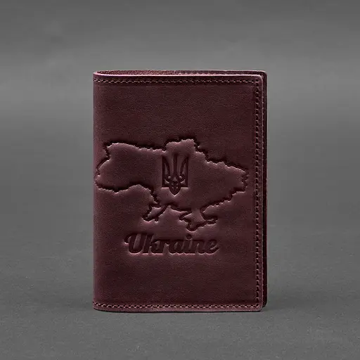 Кожаная обложка для паспорта с картой Украины бордовый Crazy Horse - фото 7