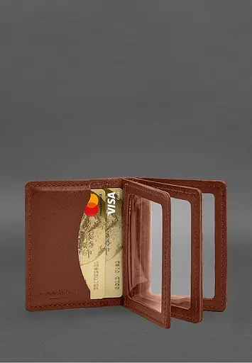 Кожаная обложка для водительского удостоверения, ID и пластиковых карт 2.1 светло-коричневая - фото 4