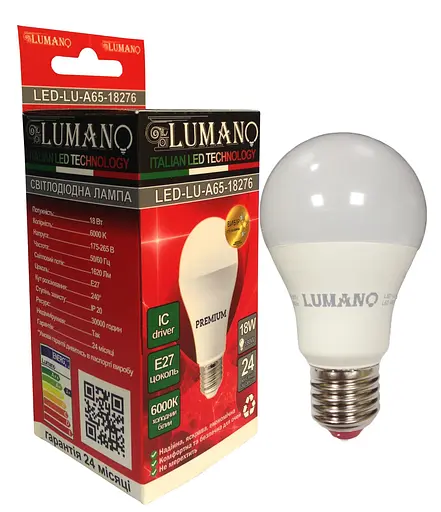 Лампа LED A65 18W E27 6000K 1620L TM LUMANO - фото 1