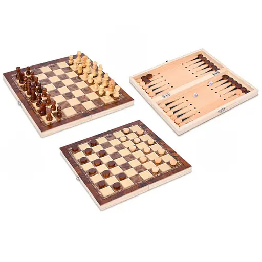 Набір настільних ігор "Шахи, шашки та нарди" 3 в 1 FG240502032L дерев'яні - фото 2
