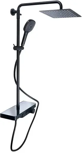Душевая система универсальная Qtap Sloup Black Matt термостатическая с полкой QTSL57T105VNKBB - фото 1