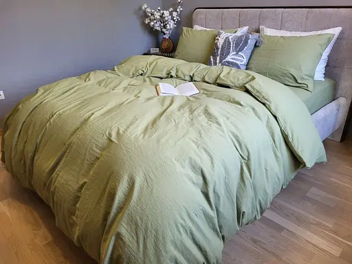 Комплект постельного белья LUXURY Washed из вареного хлопка светло-зеленый Green  - фото 1