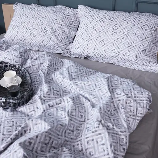 Простыня на резинке MirSon Поплин 00-6 Geometry Grey 160х190 см серая (2200009705687) - фото 4