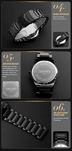 Мужские наручные часы Skmei 9140 (черные с белым циферблатом) - фото 5