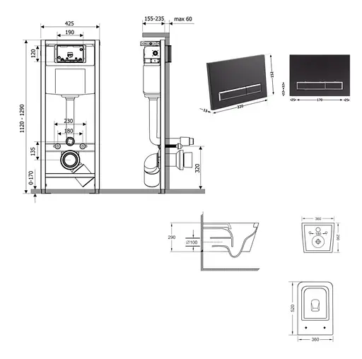 Набір Q-tap Nest 4 в 1 підвісний унітаз Crow Ultra Quiet 520x360x290 + комплект інсталяції QT05335172W48196 - фото 8