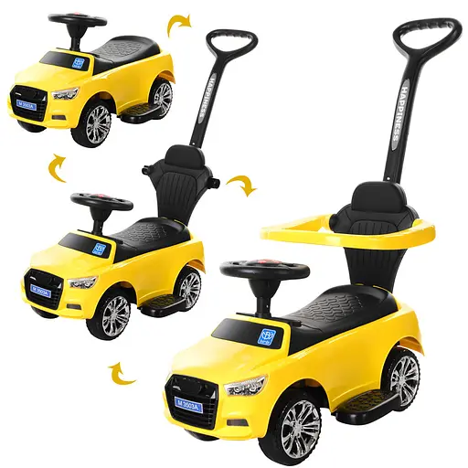 Каталка-толокар Bambi M 3503A-6 з батьківською ручкою та музикою для малюка жовта - фото 2