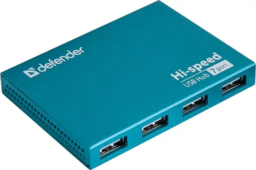 USB-Хаб Defender USB Hub Septima Slim 7-port USB2.0 активний (синій металік, алюмінієвий корпус) (83505) - фото 1