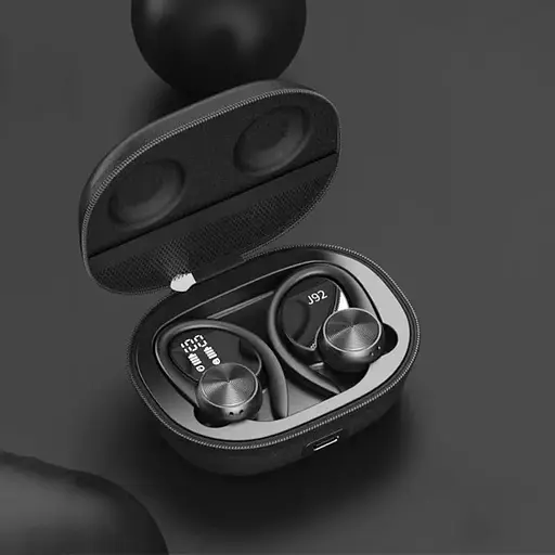 Беспроводные спортивные Bluetooth наушники TWS J92 c тканевым зарядным кейсом, сенсорами управления чёрные - фото 6