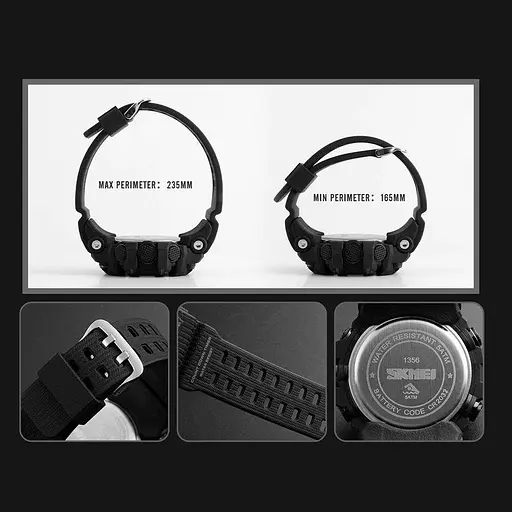 Cпортивний годинник Skmei 1356 Compass з компасом тактичні удароміцні (Чорний) - фото 4